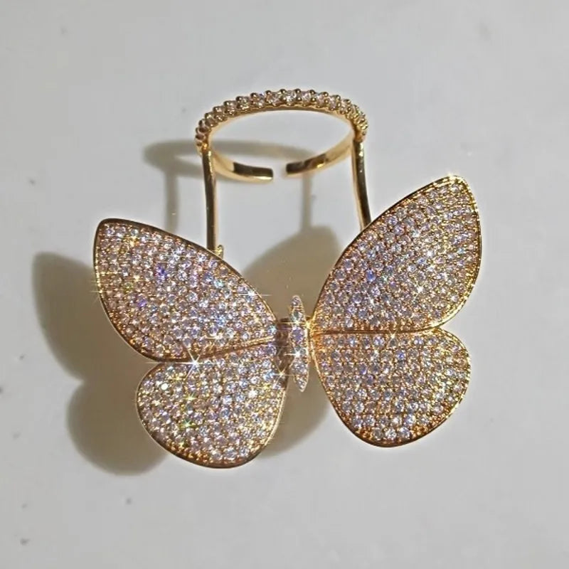 925 Sterling Silver Butterfly CZ Ring with Lab Diamond Accent
