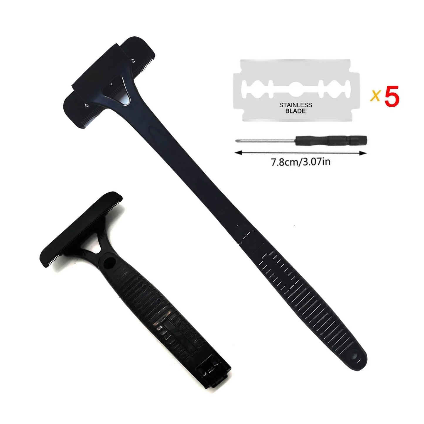 Foldable Long Handle Back Shaver for Men - Black