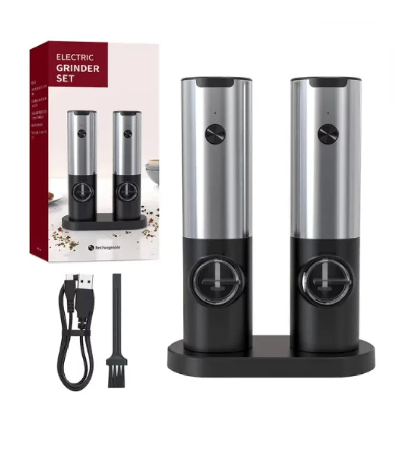Rechargeable Electric Salt and Pepper Grinder Set with Base