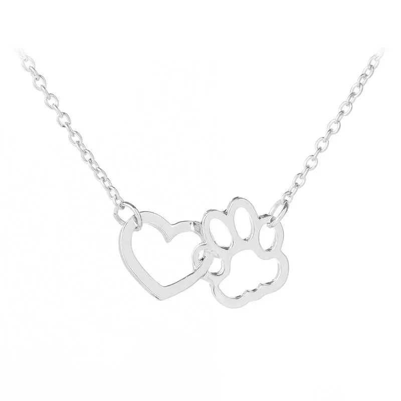 Hollow Pet Paw Heart Pendant Necklace