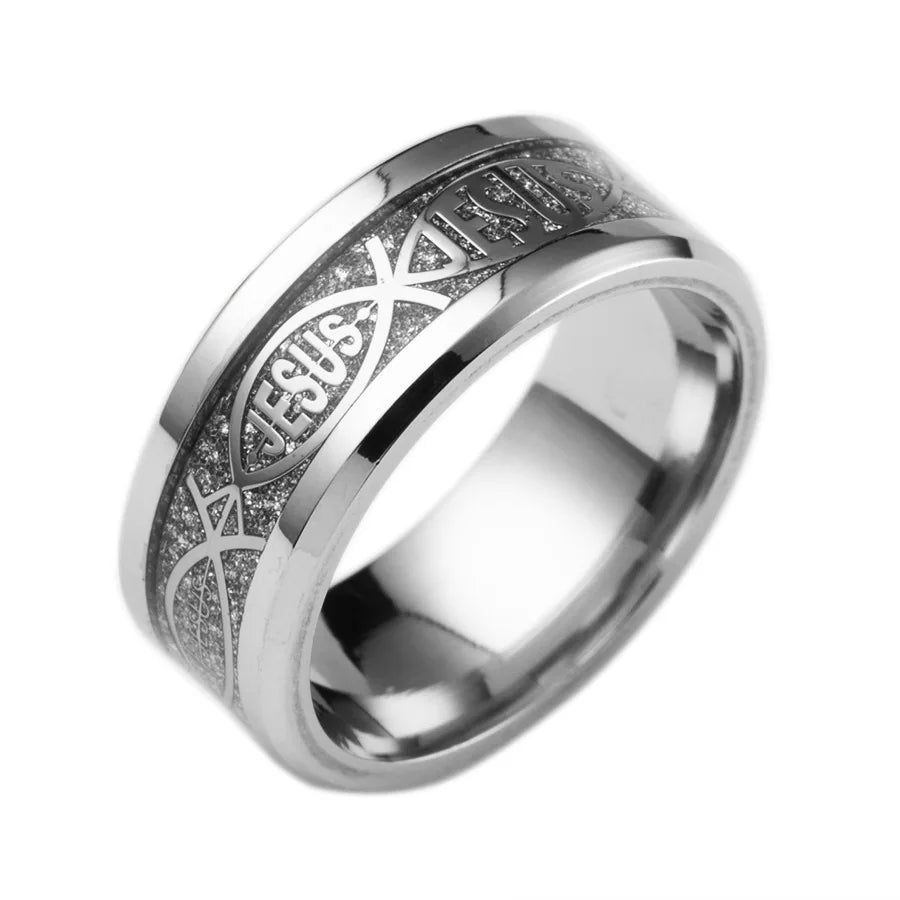 8mm Stainless Steel Tungsten Carbide Meteorite-Style Ring