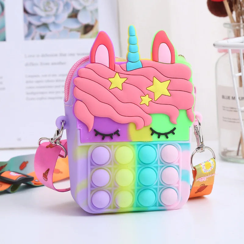 Kawaii Unicorn Crossbody Fidget Bag - Push Bubble Coin Purse