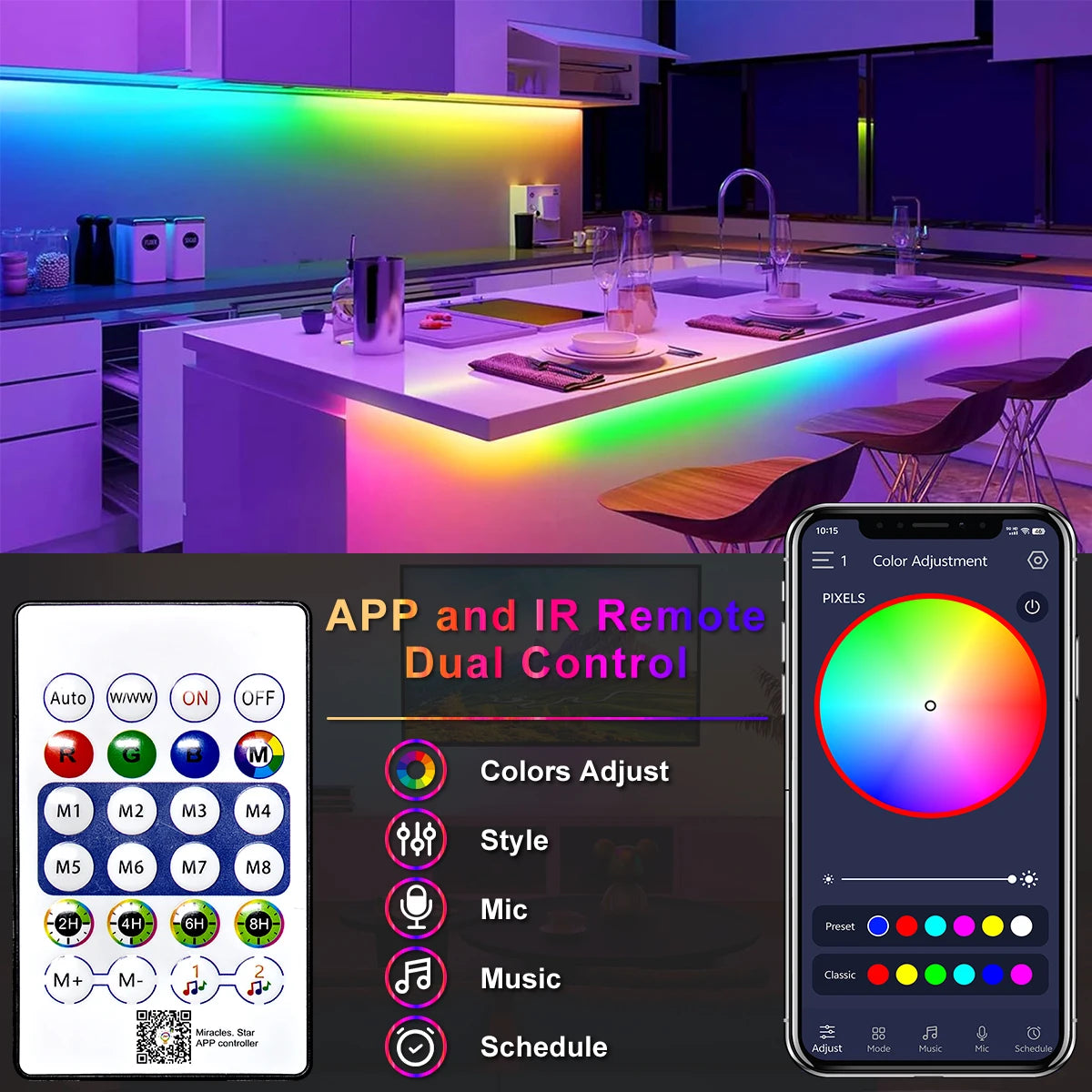 5V RGBIC Waterproof Neon Strip Light with Bluetooth Remote Control