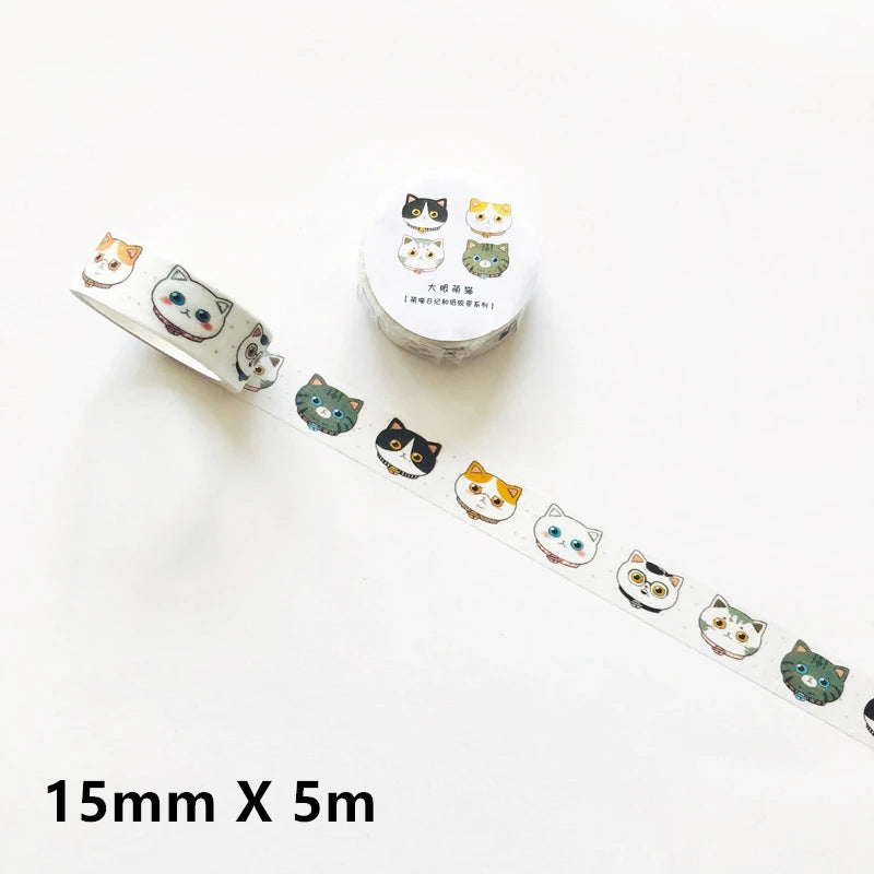 Cute Cat Washi Tape Roll - 5m Adhesive Scrapbooking Label Tape