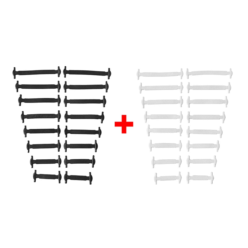 16 Piece Silicone No-Tie Shoelaces - Elastic Flat Lace Set