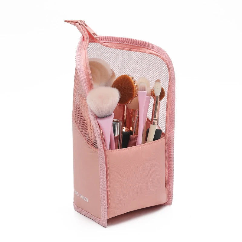 Clear Zipper Standing Makeup Bag - Travel Brush Organizer Pouch