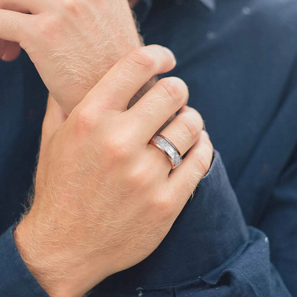 8mm Stainless Steel Tungsten Carbide Meteorite-Style Ring