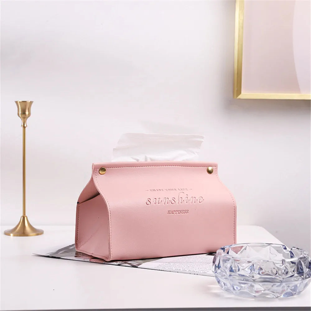 PU Leather Tissue Box Holder - Waterproof Foldable Napkin Storage