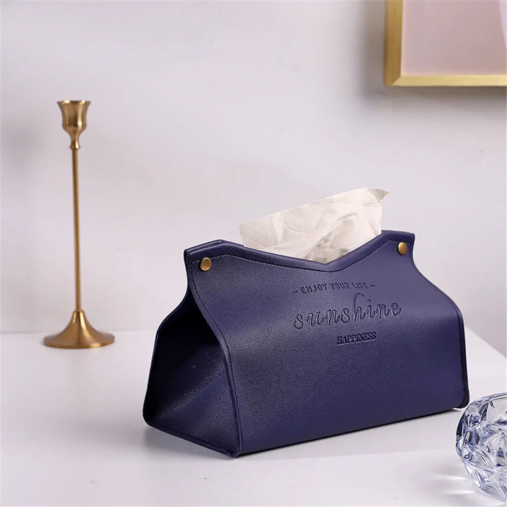 PU Leather Tissue Box Holder - Waterproof Foldable Napkin Storage