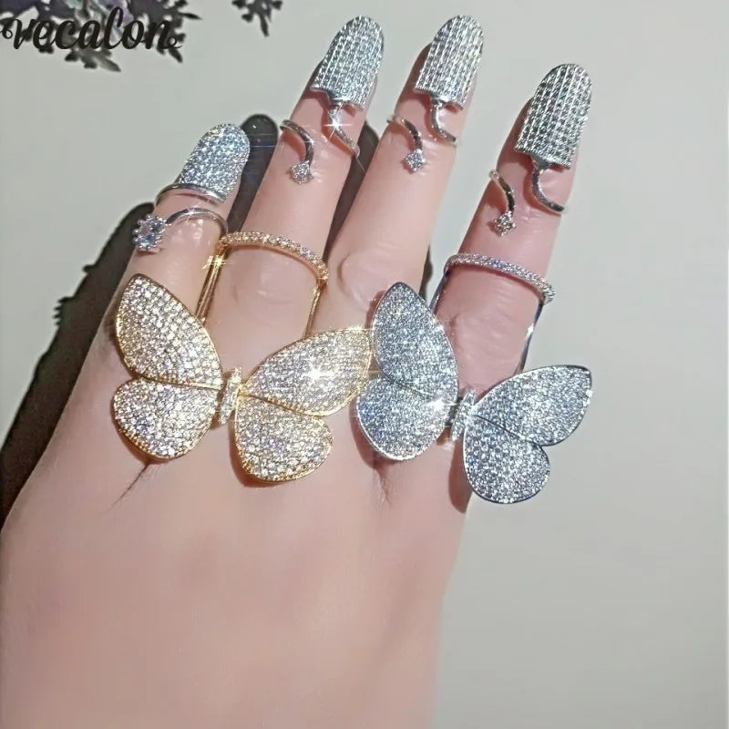 925 Sterling Silver Butterfly CZ Ring with Lab Diamond Accent