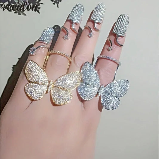 925 Sterling Silver Butterfly CZ Ring with Lab Diamond Accent