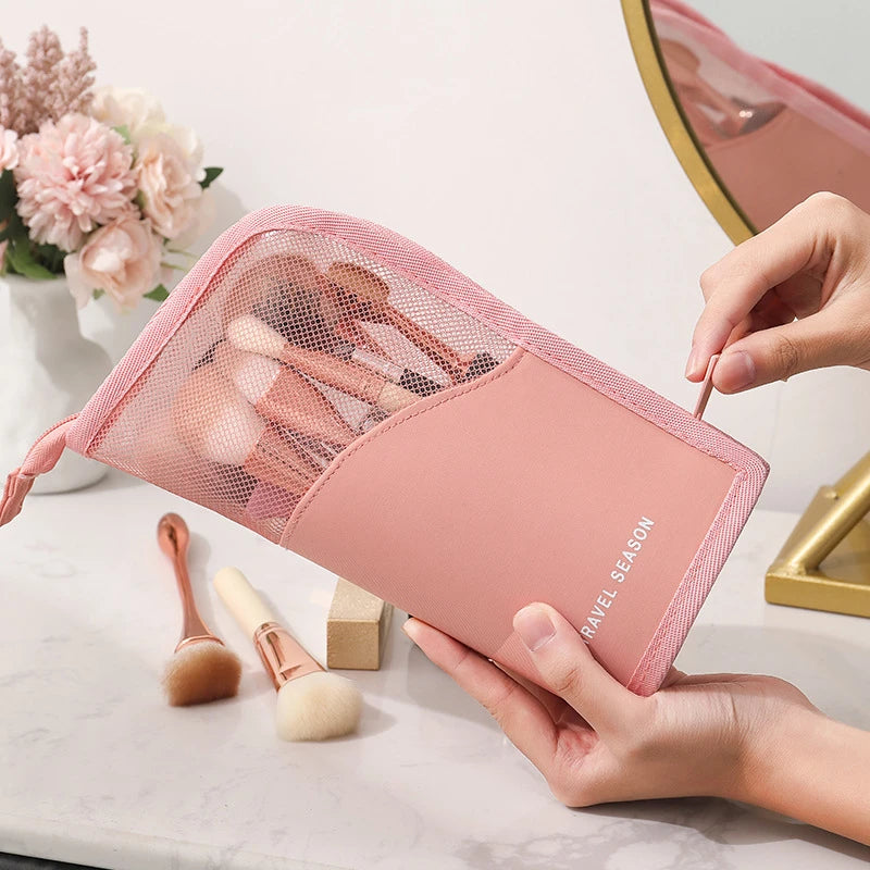 Clear Zipper Standing Makeup Bag - Travel Brush Organizer Pouch