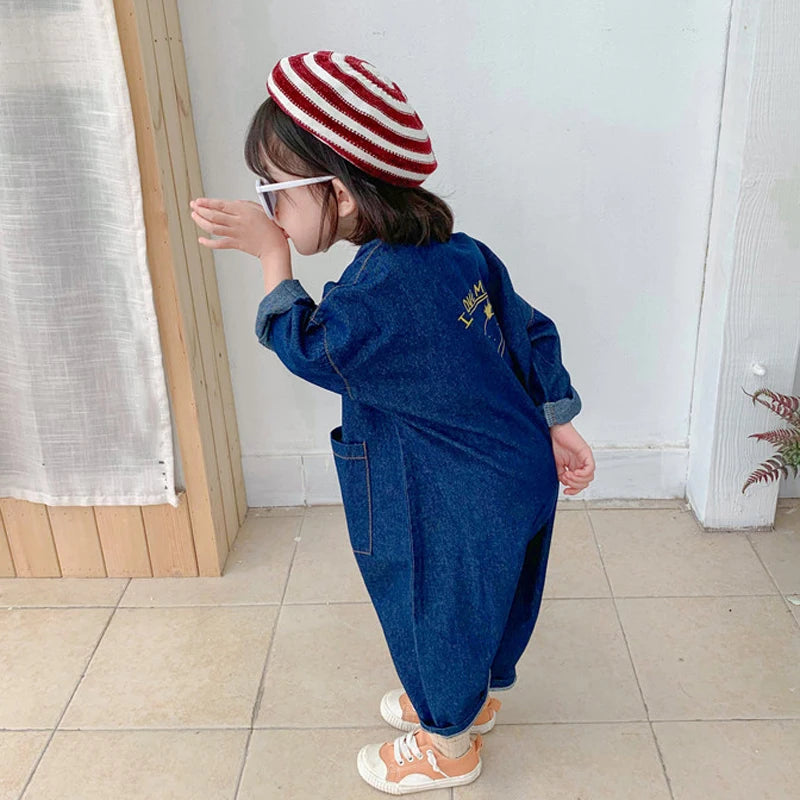 Denim Baby Jumpsuit - Casual Long Sleeve Kids Romper Outfit
