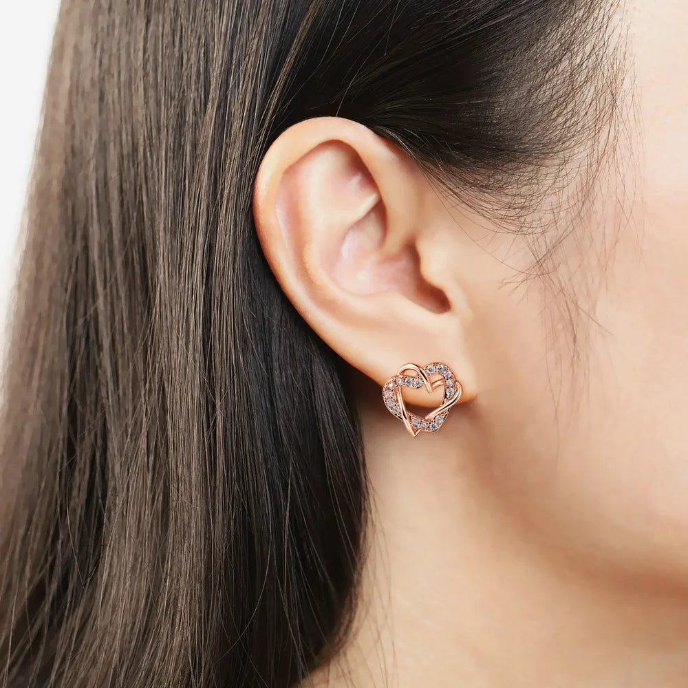 Intertwined Heart Crystal Stud Earrings
