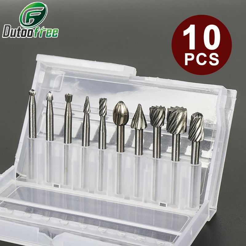10-Piece HSS Rotary Burr Cutter Set with Storage Box