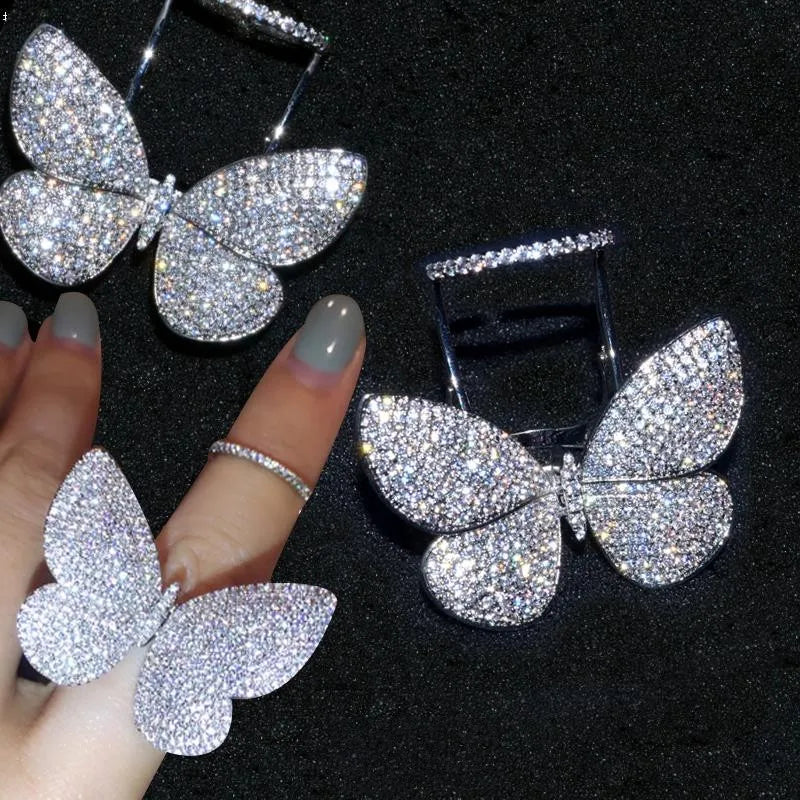 925 Sterling Silver Butterfly CZ Ring with Lab Diamond Accent