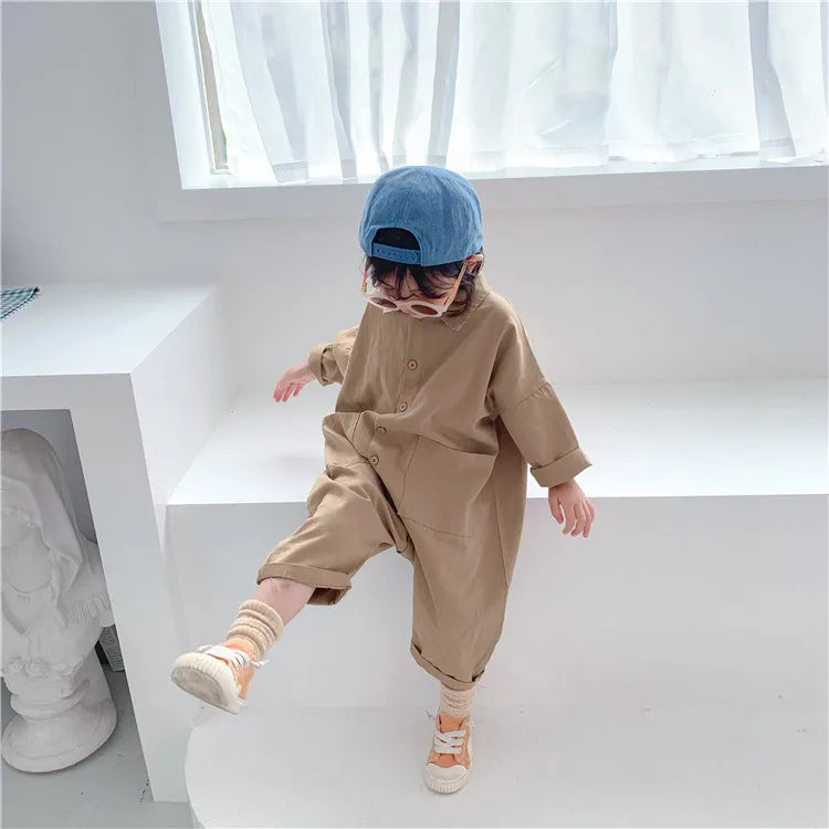 Denim Baby Jumpsuit - Casual Long Sleeve Kids Romper Outfit