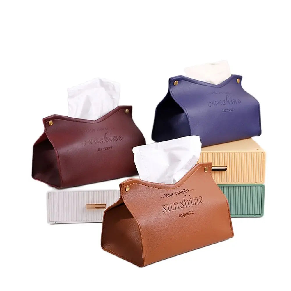 PU Leather Tissue Box Holder - Waterproof Foldable Napkin Storage