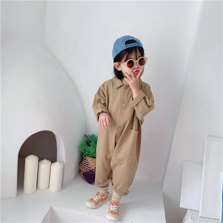 Denim Baby Jumpsuit - Casual Long Sleeve Kids Romper Outfit