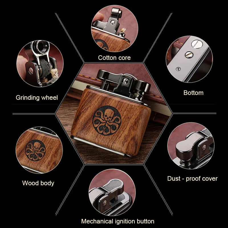 Vintage Sandalwood Kerosene Lighter - Metal Petrol Oil Gift Gadget