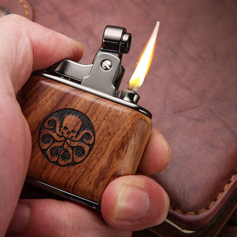 Vintage Sandalwood Kerosene Lighter - Metal Petrol Oil Gift Gadget