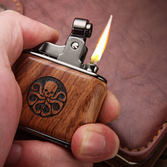 Vintage Sandalwood Kerosene Lighter - Metal Petrol Oil Gift Gadget