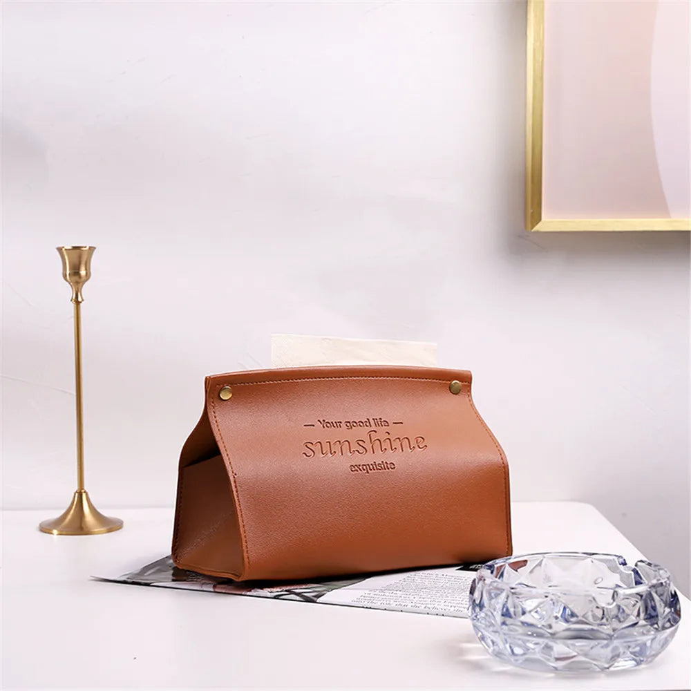 PU Leather Tissue Box Holder - Waterproof Foldable Napkin Storage