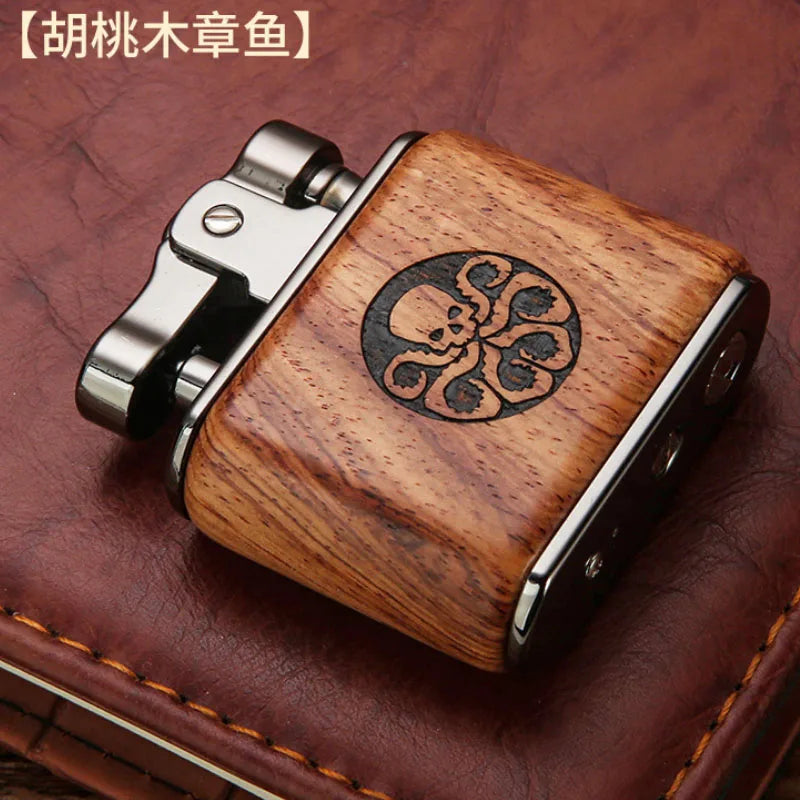 Vintage Sandalwood Kerosene Lighter - Metal Petrol Oil Gift Gadget