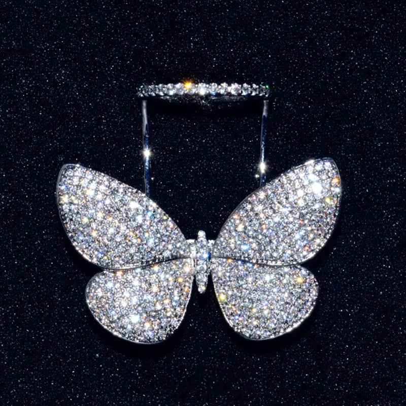 925 Sterling Silver Butterfly CZ Ring with Lab Diamond Accent