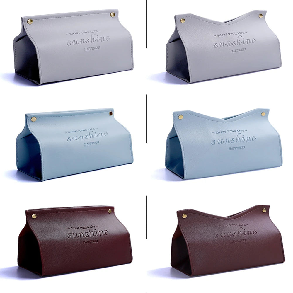 PU Leather Tissue Box Holder - Waterproof Foldable Napkin Storage