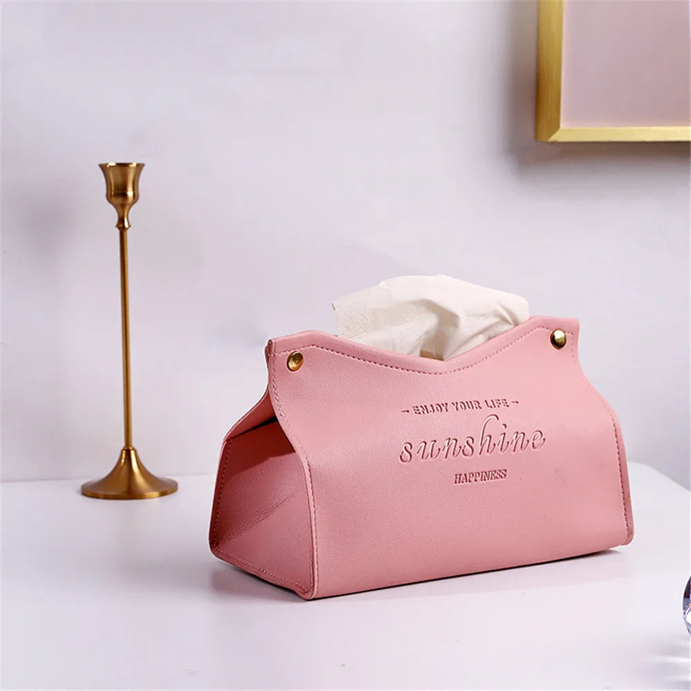 PU Leather Tissue Box Holder - Waterproof Foldable Napkin Storage