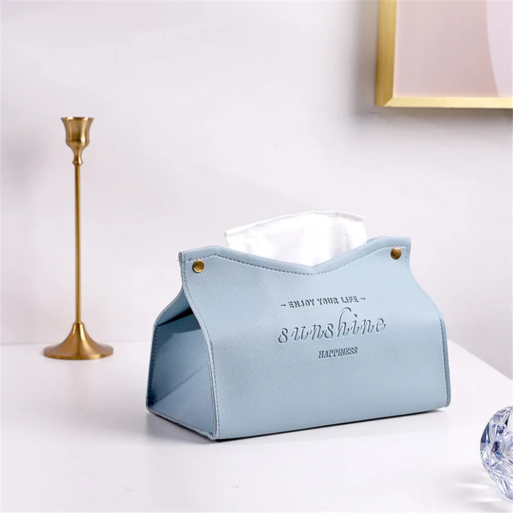 PU Leather Tissue Box Holder - Waterproof Foldable Napkin Storage