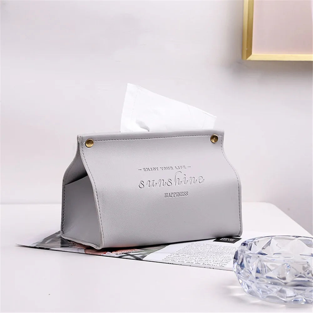 PU Leather Tissue Box Holder - Waterproof Foldable Napkin Storage