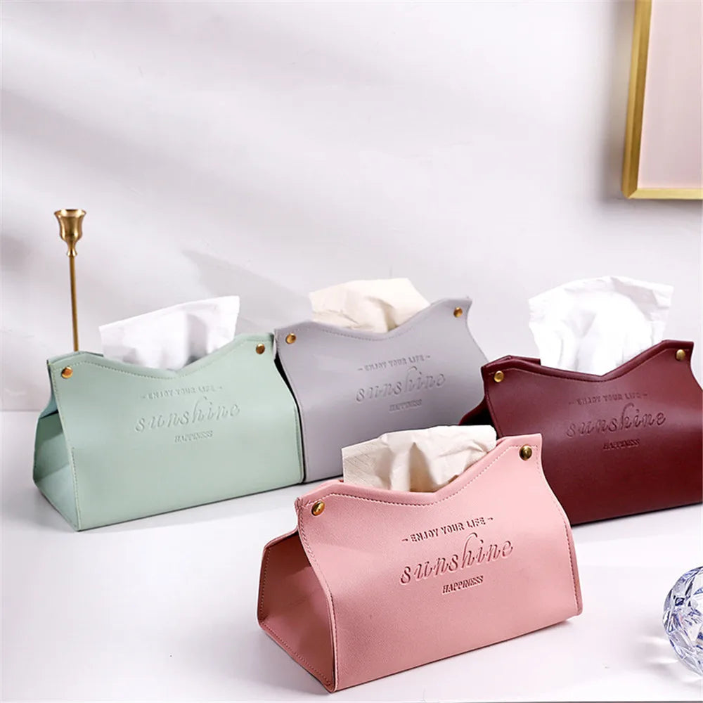 PU Leather Tissue Box Holder - Waterproof Foldable Napkin Storage