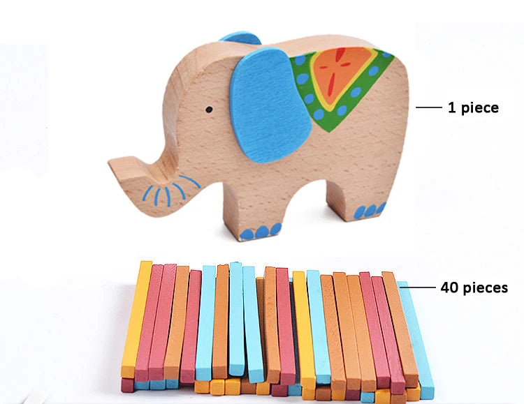 Wooden Elephant Balancing Blocks Toy - Colorful Learning Game