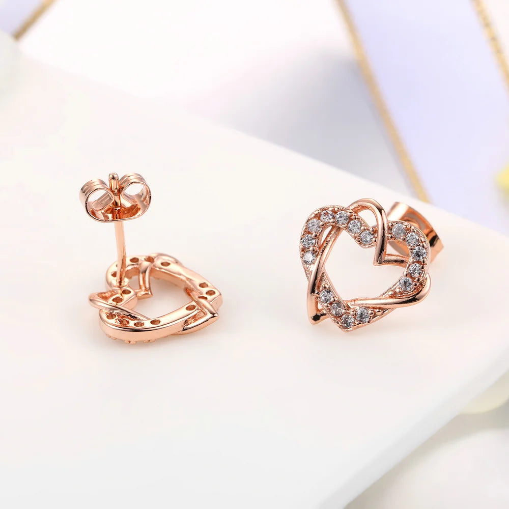 Intertwined Heart Crystal Stud Earrings