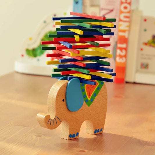 Wooden Elephant Balancing Blocks Toy - Colorful Learning Game
