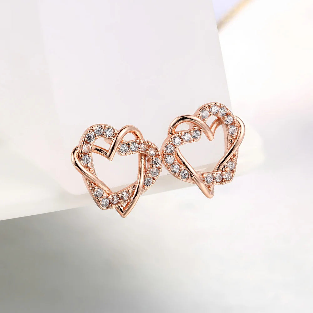 Intertwined Heart Crystal Stud Earrings