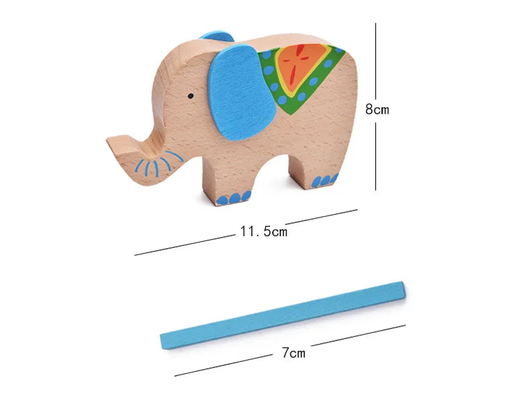 Wooden Elephant Balancing Blocks Toy - Colorful Learning Game