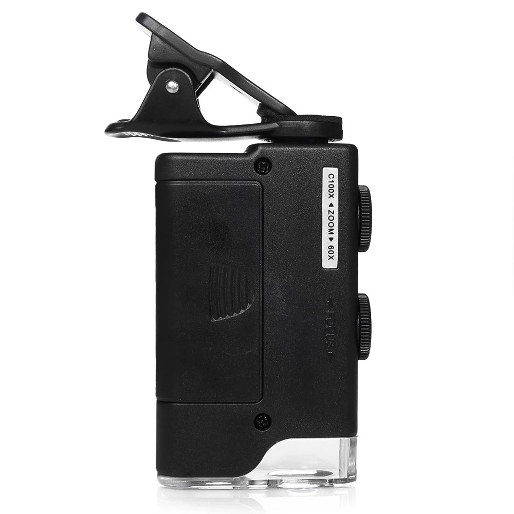 60X to 100X LED Phone Microscope Lens - Clip-On Camera Magnifier