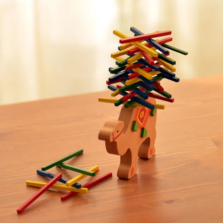 Wooden Elephant Balancing Blocks Toy - Colorful Learning Game
