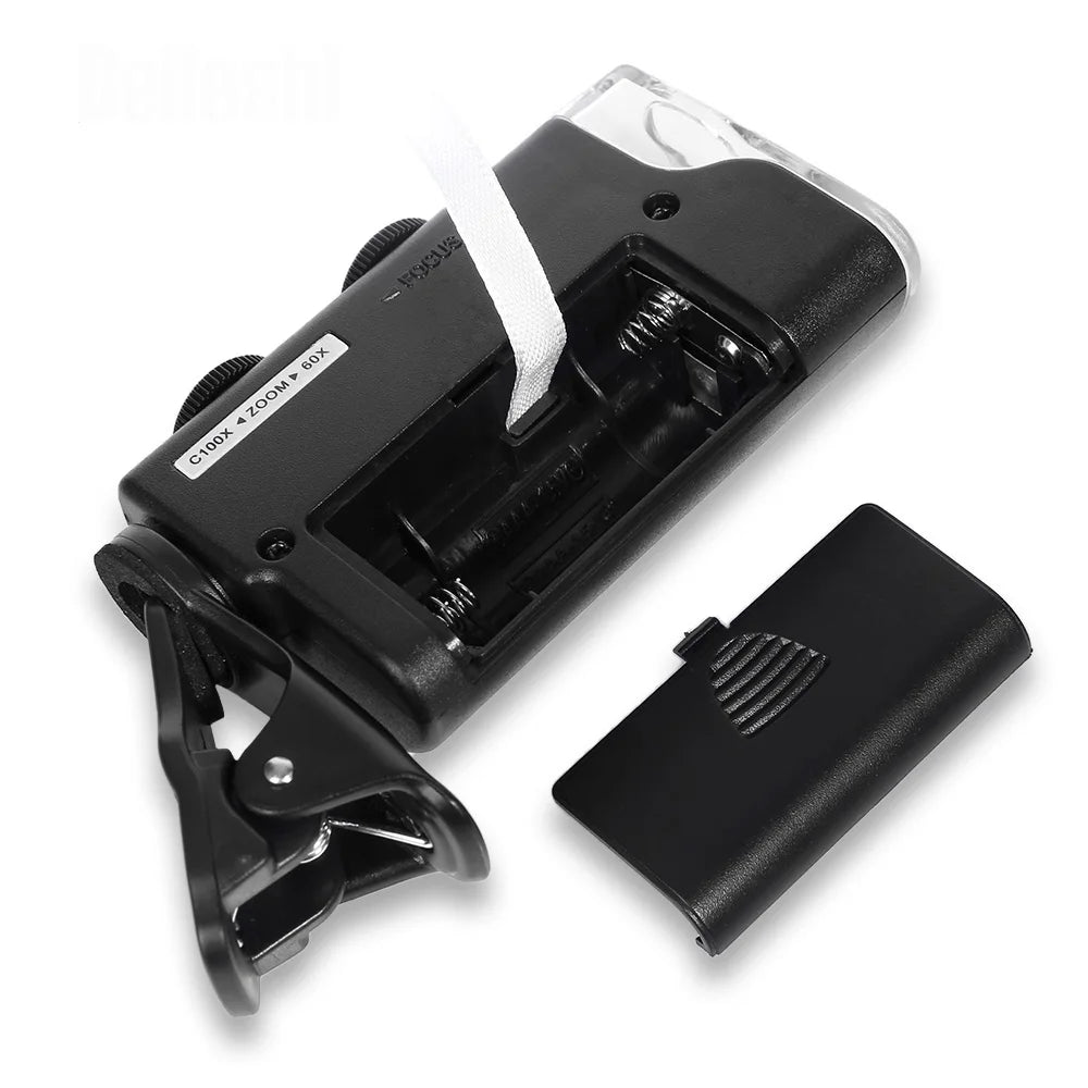 60X to 100X LED Phone Microscope Lens - Clip-On Camera Magnifier