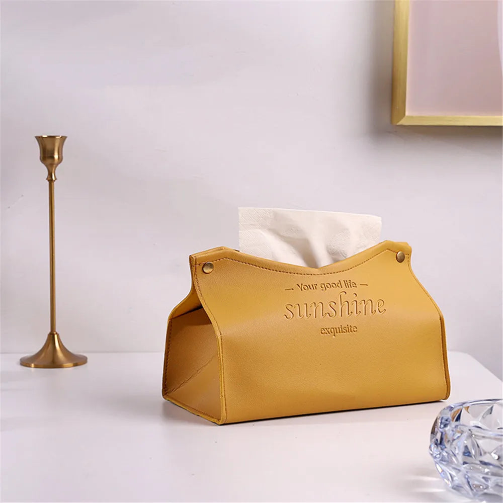 PU Leather Tissue Box Holder - Waterproof Foldable Napkin Storage
