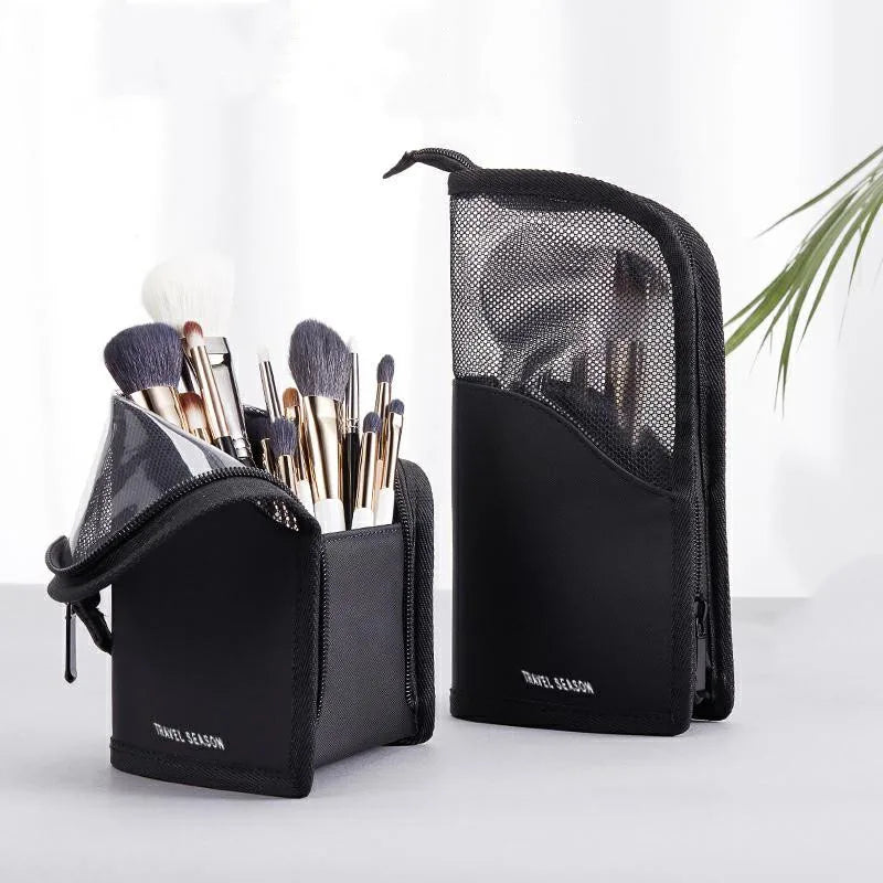 Clear Zipper Standing Makeup Bag - Travel Brush Organizer Pouch