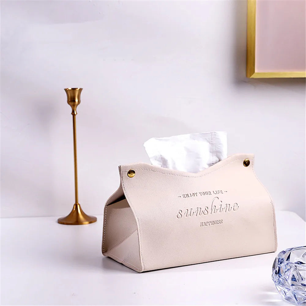 PU Leather Tissue Box Holder - Waterproof Foldable Napkin Storage