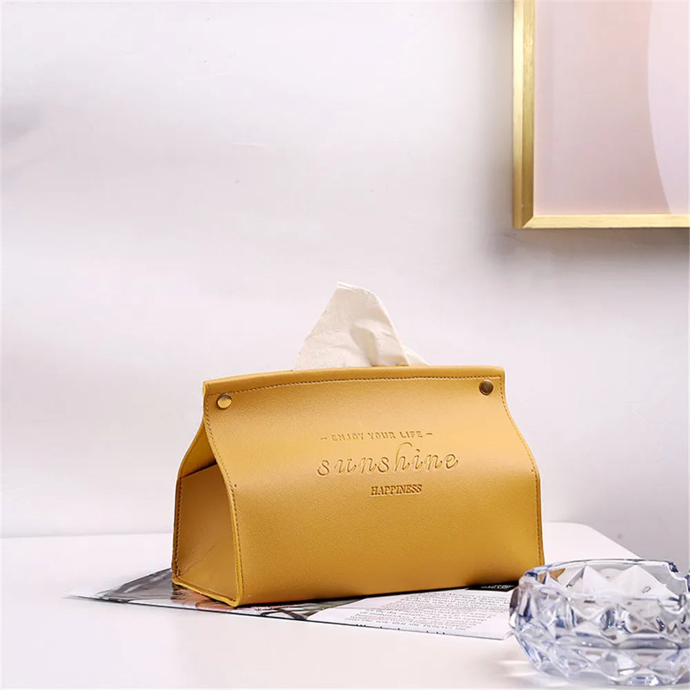 PU Leather Tissue Box Holder - Waterproof Foldable Napkin Storage