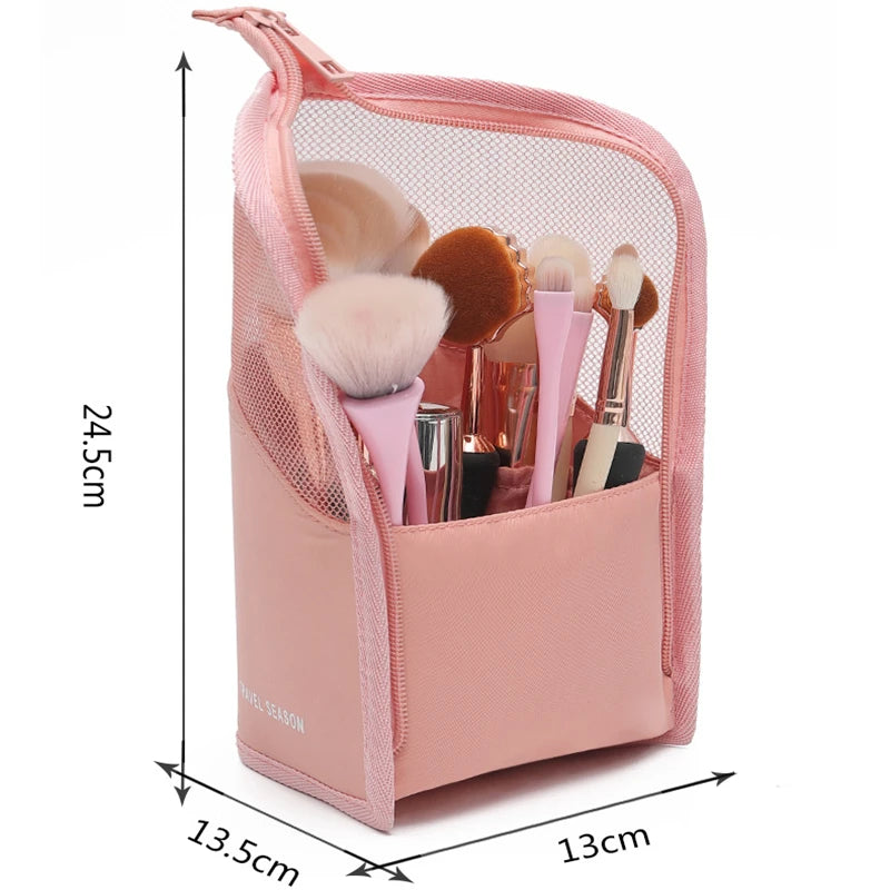 Clear Zipper Standing Makeup Bag - Travel Brush Organizer Pouch