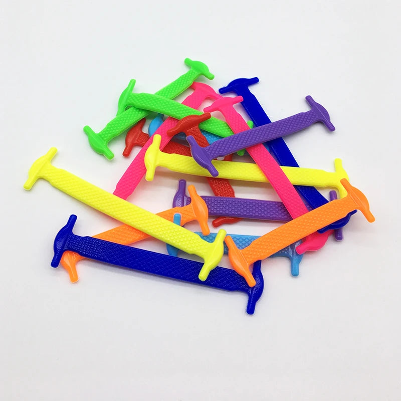 16 Piece Silicone No-Tie Shoelaces - Elastic Flat Lace Set