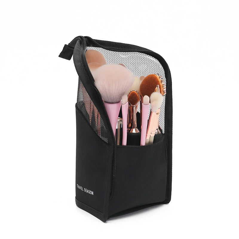 Clear Zipper Standing Makeup Bag - Travel Brush Organizer Pouch