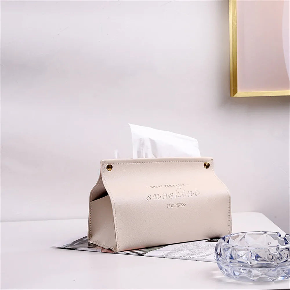 PU Leather Tissue Box Holder - Waterproof Foldable Napkin Storage